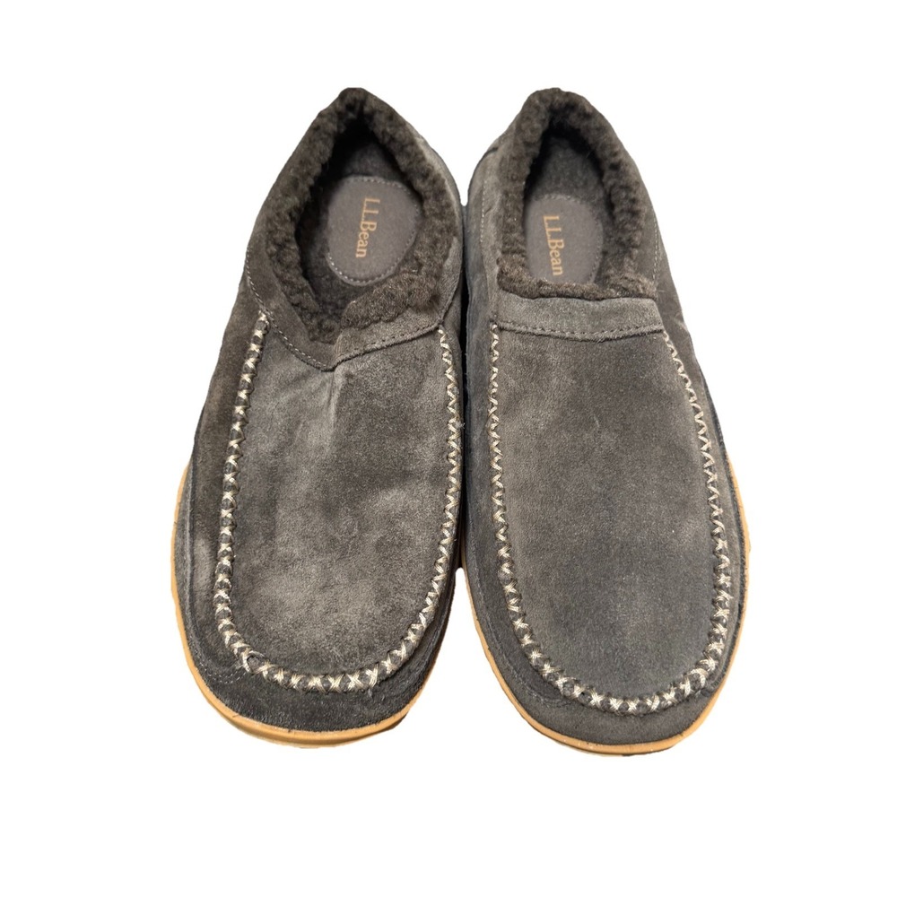 L.L. Bean Mountain Moccasin Scuff Winter Slippers Mens Size 8M Ash Gray Suede
